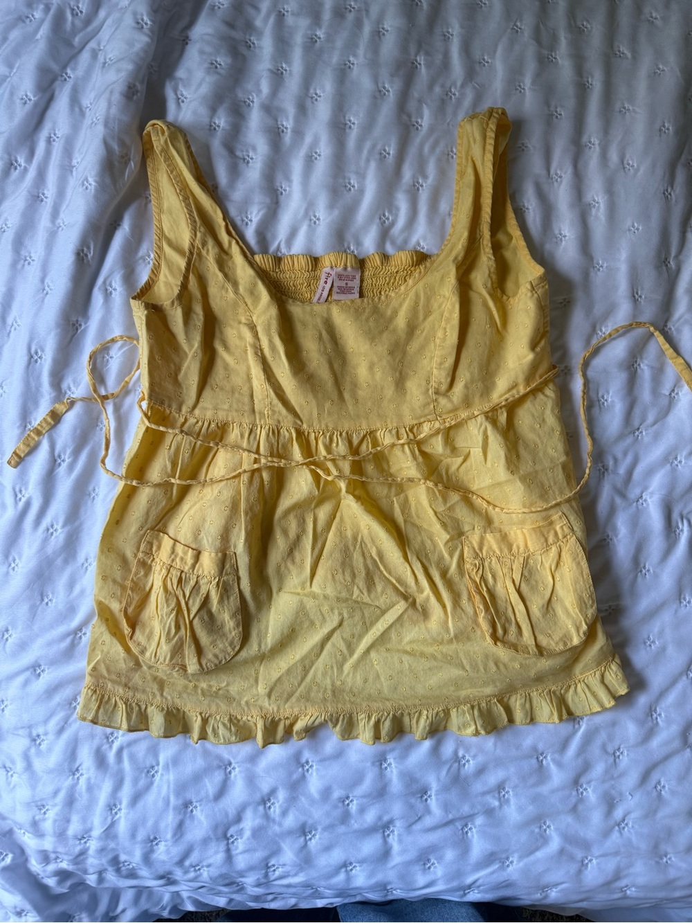 Fire Los Angeles Yellow Eyelet Ruffle Tie-Waist Camisole